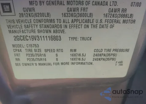 2001 Chevrolet Silverado 1500 Ls from USA, damaged, VIN 2GCEC19V311116803